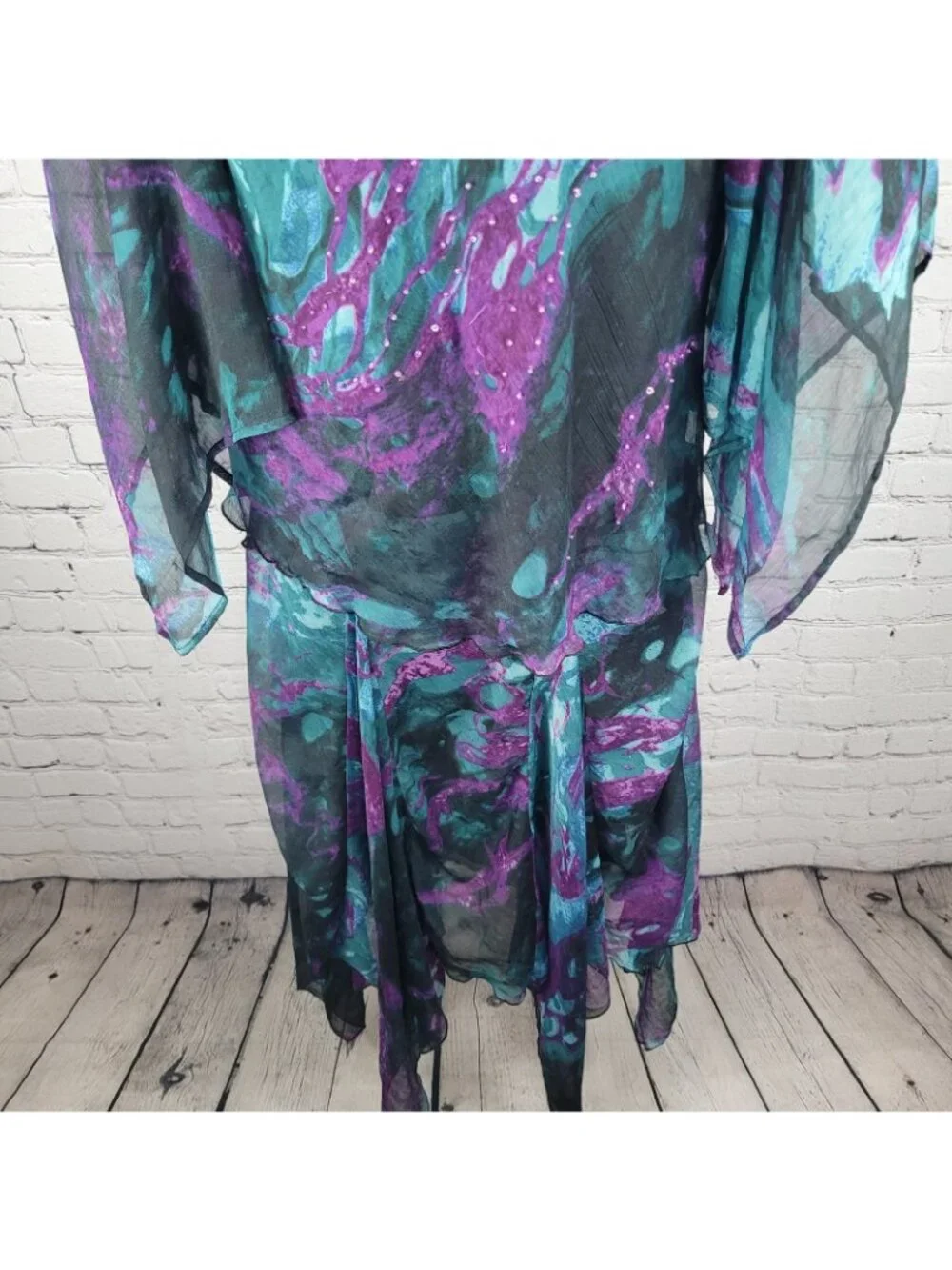 VTG Pegasus Woman Purple Chiffon Sequin 2 Piece Skirt Set Blouse Outfit Reg Size